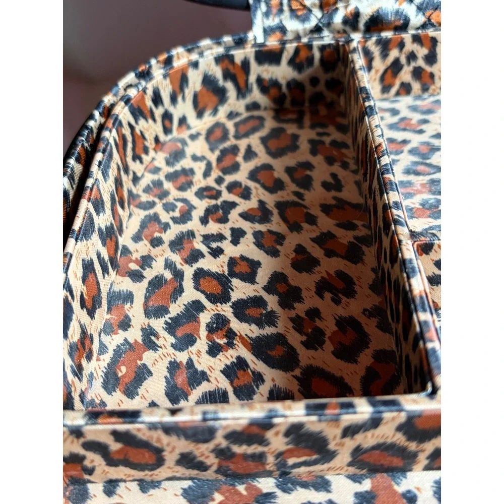 Lux de Ville Red Glitter Vanity‎ Case Leopard Print Retro Pinup Makeup Trunk Bag